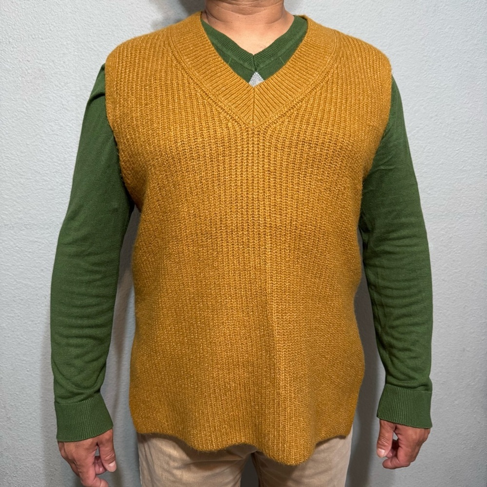 Halogen Men Brown V-Neck‎ Sleeveless Vest Sweater Size 1 / XL